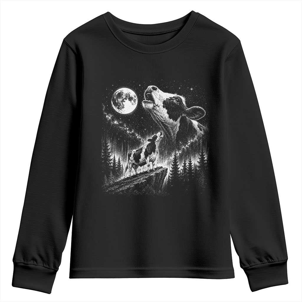 Cow Howling at Moon Vintage 90s Graphic Youth Sweatshirt Retro Farm Animal Country Western Gift TS10 Black Print Your Wear