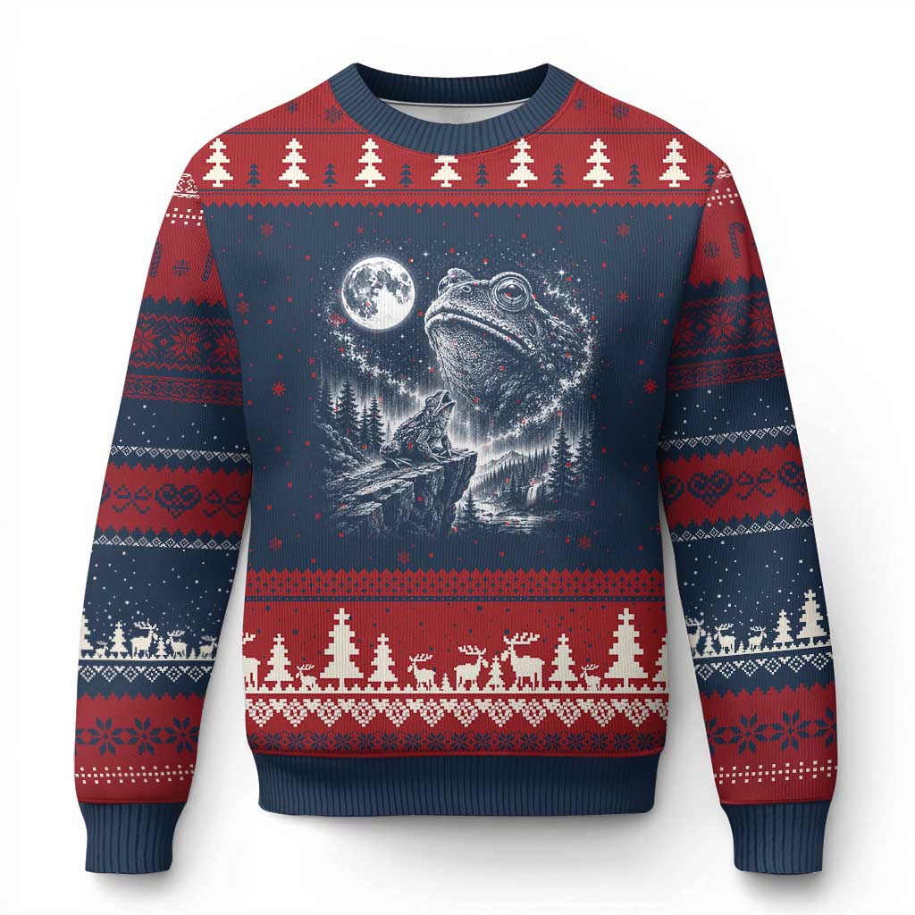 Frog Moon Ugly Christmas Sweater Vintage 90s Frog Howling to Moon Parody Meme
