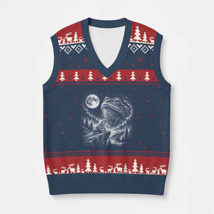 Frog Moon V-Neck Knit Sweater Vest Vintage 90s Frog Howling to Moon Parody Meme