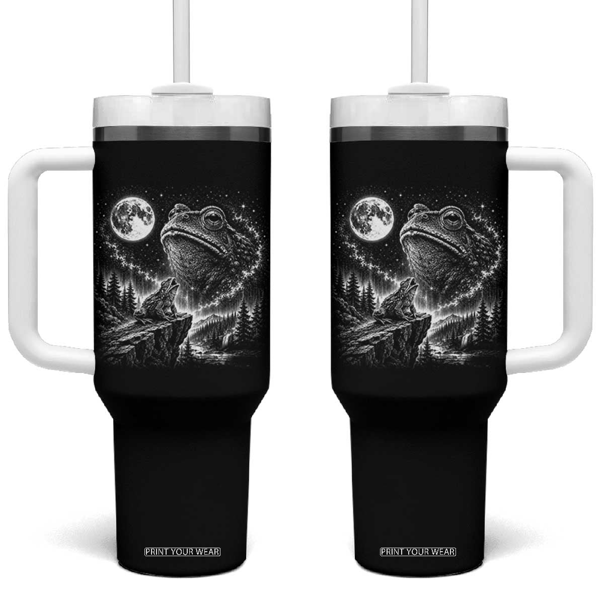 Frog Moon Tumbler With Handle Vintage 90s Frog Howling to Moon Parody Meme