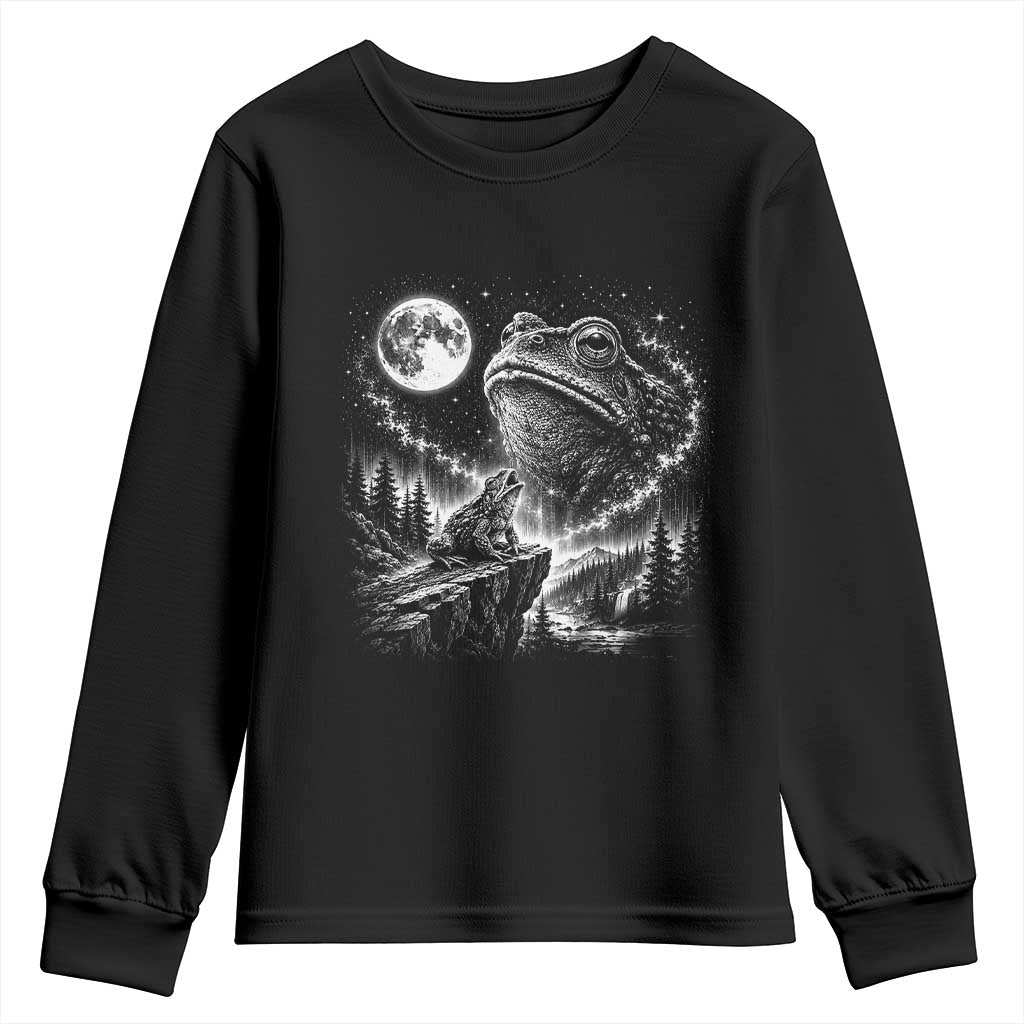 Frog Moon Youth Sweatshirt Vintage 90s Frog Howling to Moon Parody Meme TS10 Black Print Your Wear