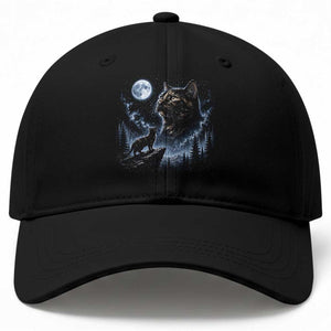 Tortoiseshell Cat Howling To The Moon Baseball Cap Tortie Cat Lover 90s Retro