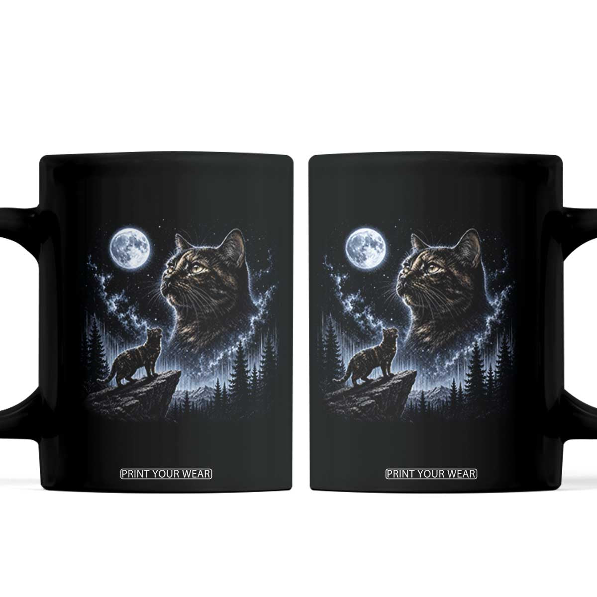 Tortoiseshell Cat Howling To The Moon Coffee Mug Tortie Cat Lover 90s Retro TS10 Black Print Your Wear