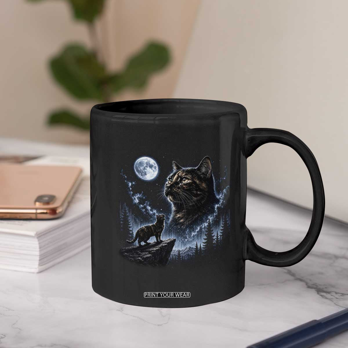 Tortoiseshell Cat Howling To The Moon Coffee Mug Tortie Cat Lover 90s Retro