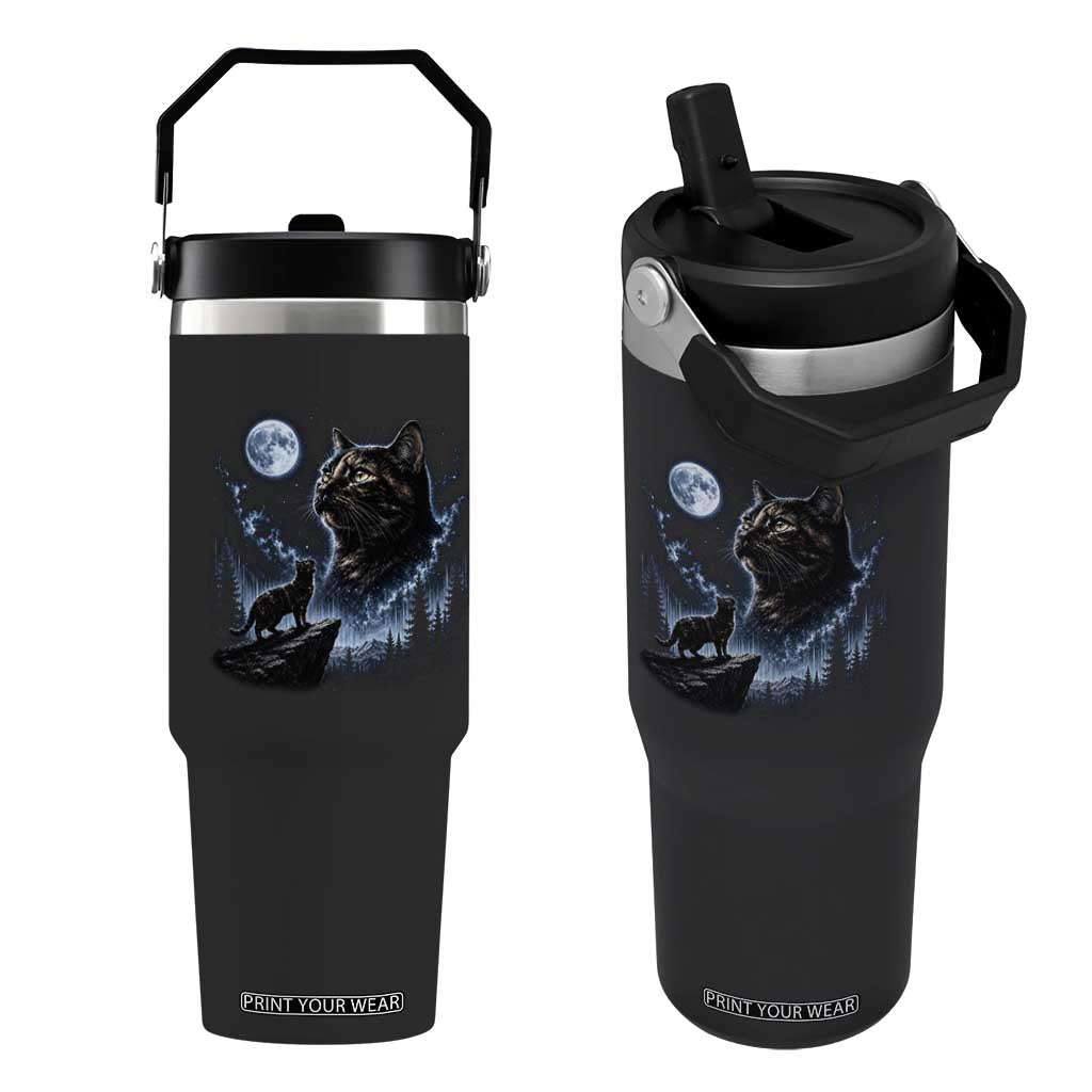 Tortoiseshell Cat Howling To The Moon Flip Straw Tumbler Tortie Cat Lover 90s Retro TS10 One Size: 30 oz Black Print Your Wear