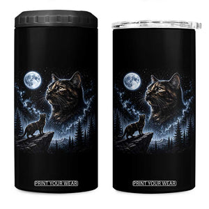 Tortoiseshell Cat Howling To The Moon 4 in 1 Can Cooler Tumbler Tortie Cat Lover 90s Retro