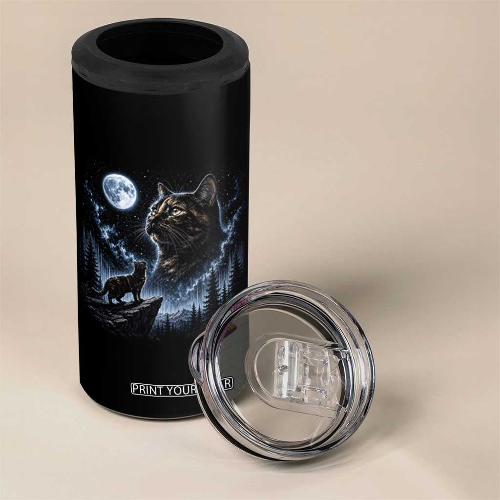 Tortoiseshell Cat Howling To The Moon 4 in 1 Can Cooler Tumbler Tortie Cat Lover 90s Retro