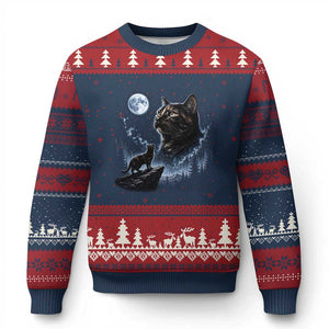 Tortoiseshell Cat Howling To The Moon Ugly Christmas Sweater Tortie Cat Lover 90s Retro
