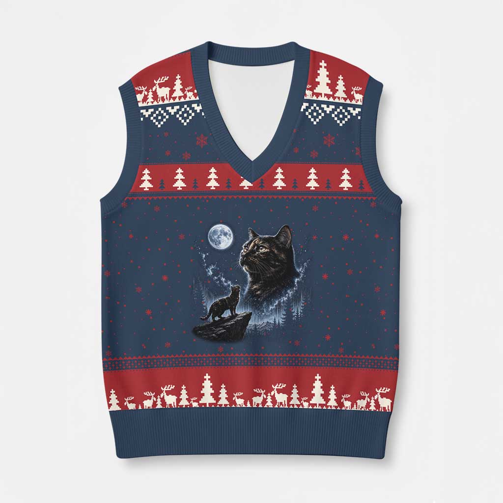 Tortoiseshell Cat Howling To The Moon V-Neck Knit Sweater Vest Tortie Cat Lover 90s Retro TS10 Navy Red Print Your Wear