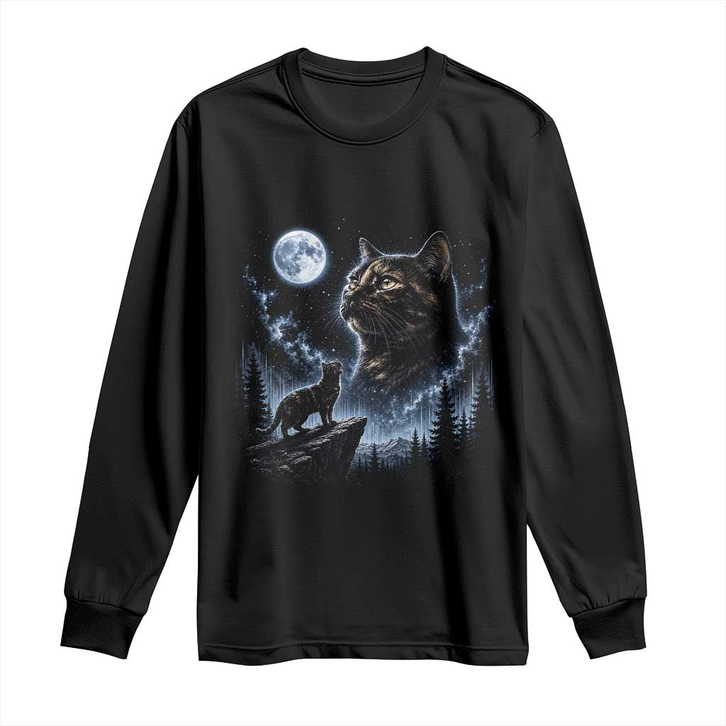 Tortoiseshell Cat Howling To The Moon Long Sleeve Shirt Tortie Cat Lover 90s Retro TS10 Black Print Your Wear