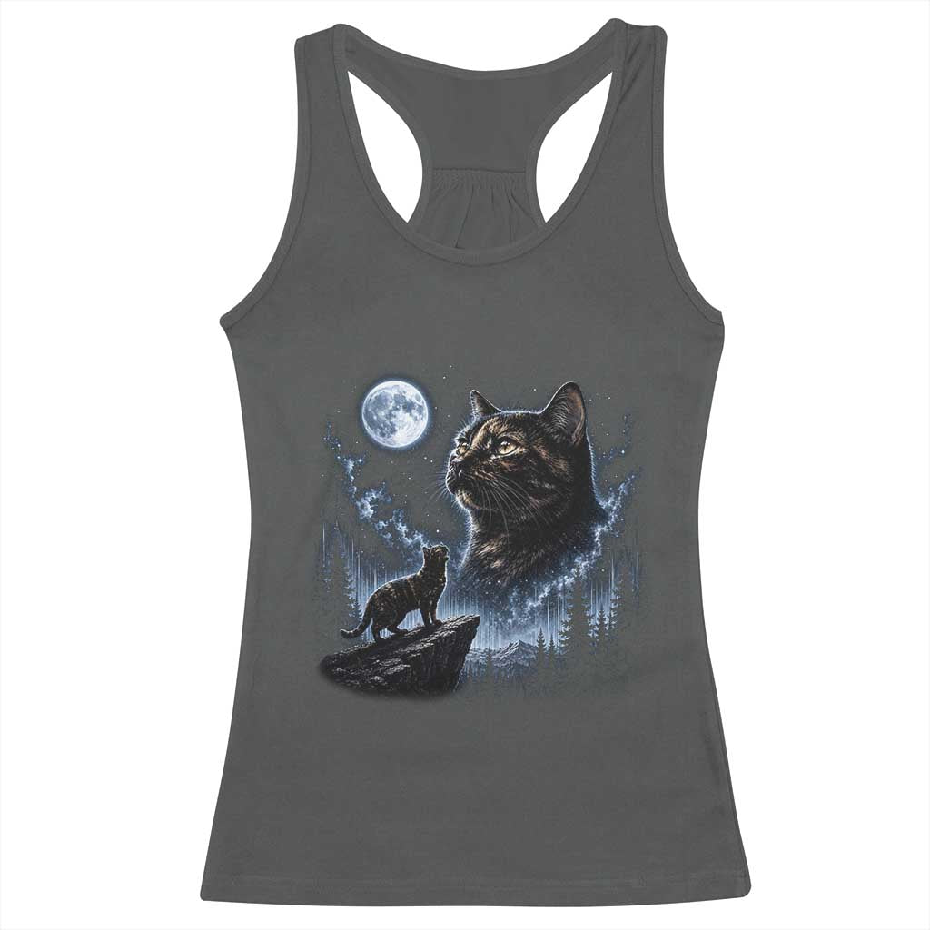 Tortoiseshell Cat Howling To The Moon Racerback Tank Top Tortie Cat Lover 90s Retro