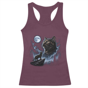 Tortoiseshell Cat Howling To The Moon Racerback Tank Top Tortie Cat Lover 90s Retro