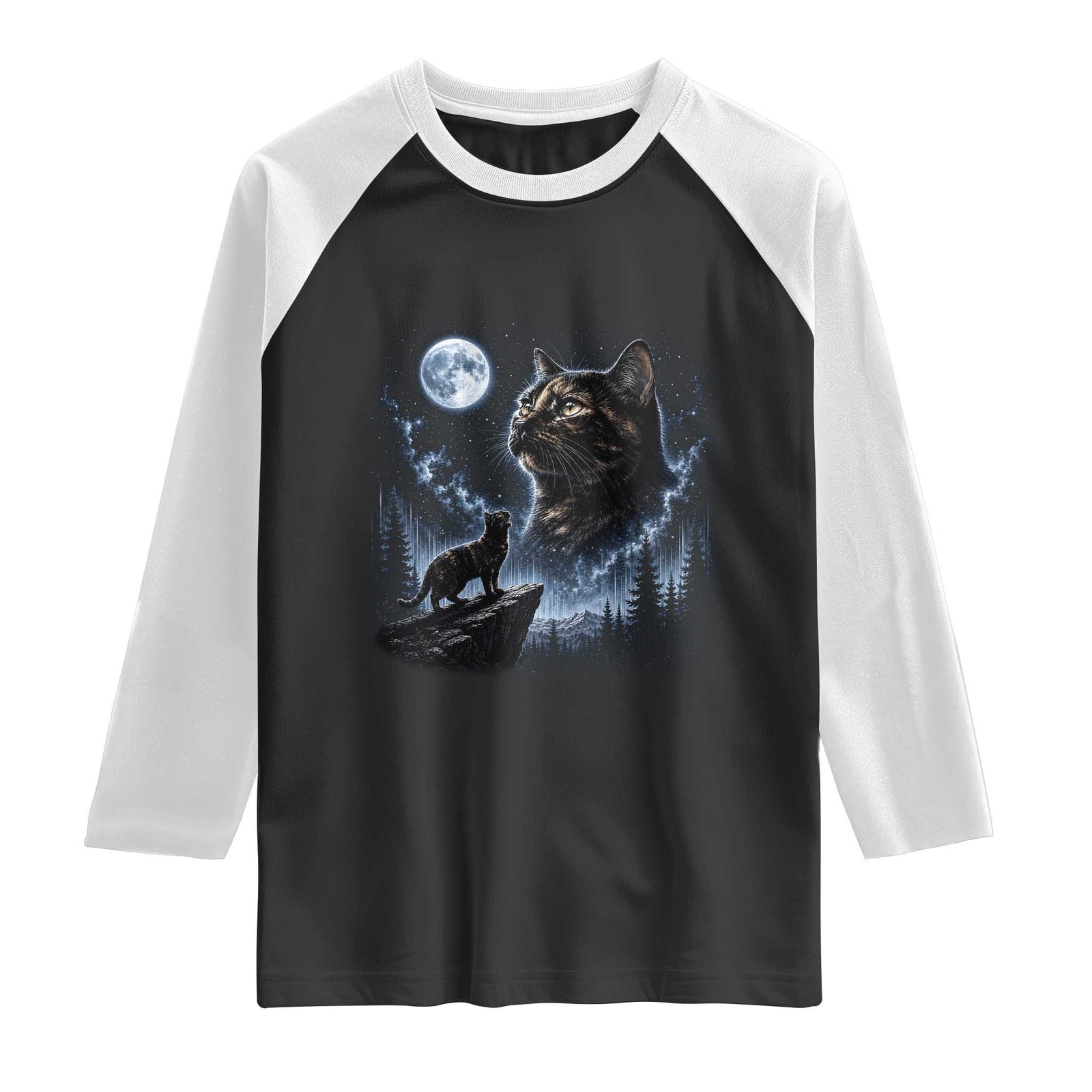Tortoiseshell Cat Howling To The Moon Raglan Shirt Tortie Cat Lover 90s Retro TS10 Black White Print Your Wear