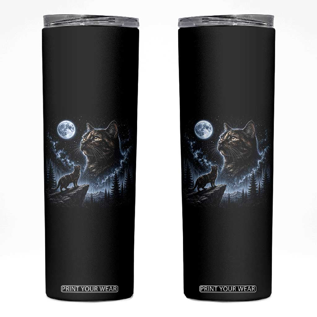 Tortoiseshell Cat Howling To The Moon Skinny Tumbler Tortie Cat Lover 90s Retro TS10 Black Print Your Wear
