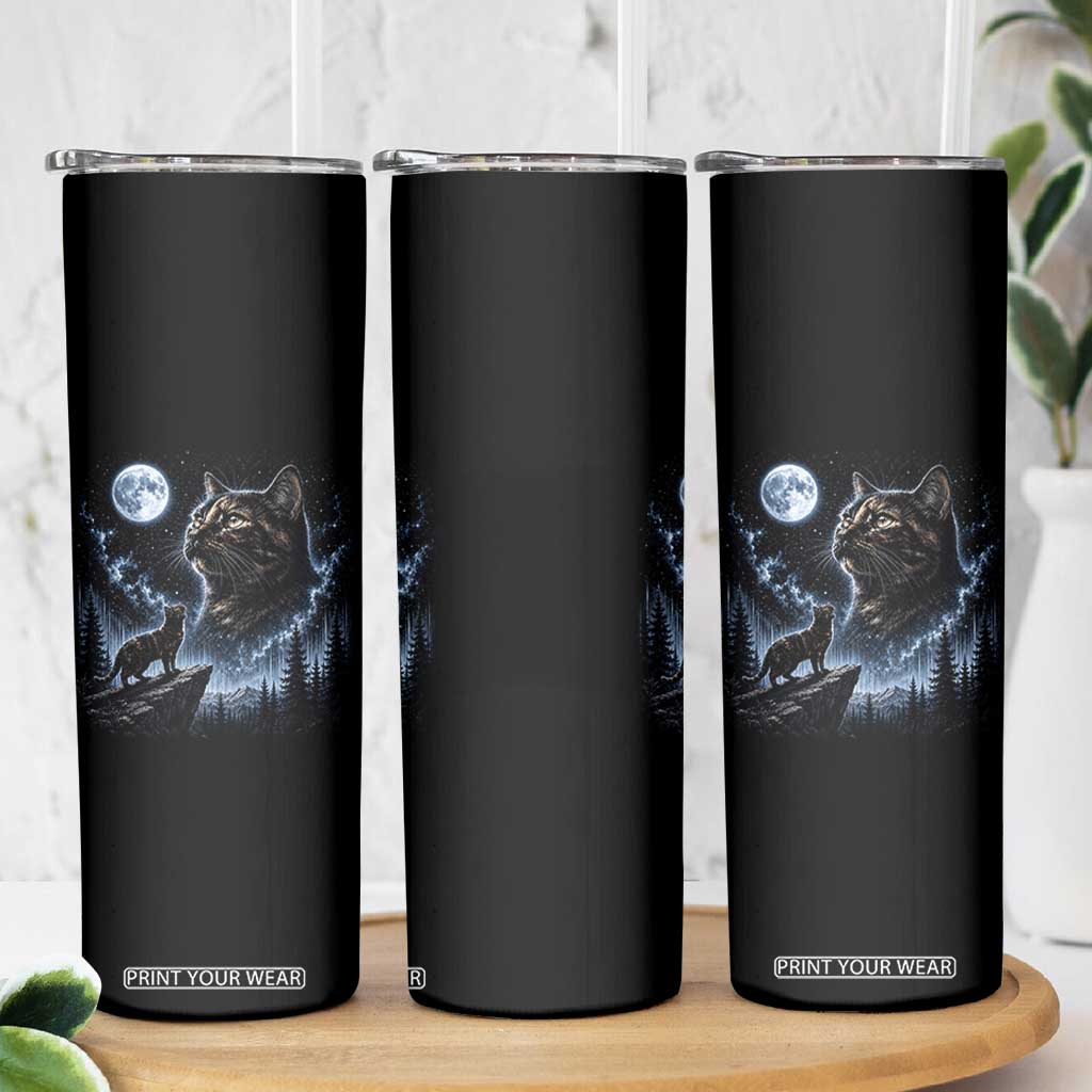 Tortoiseshell Cat Howling To The Moon Skinny Tumbler Tortie Cat Lover 90s Retro