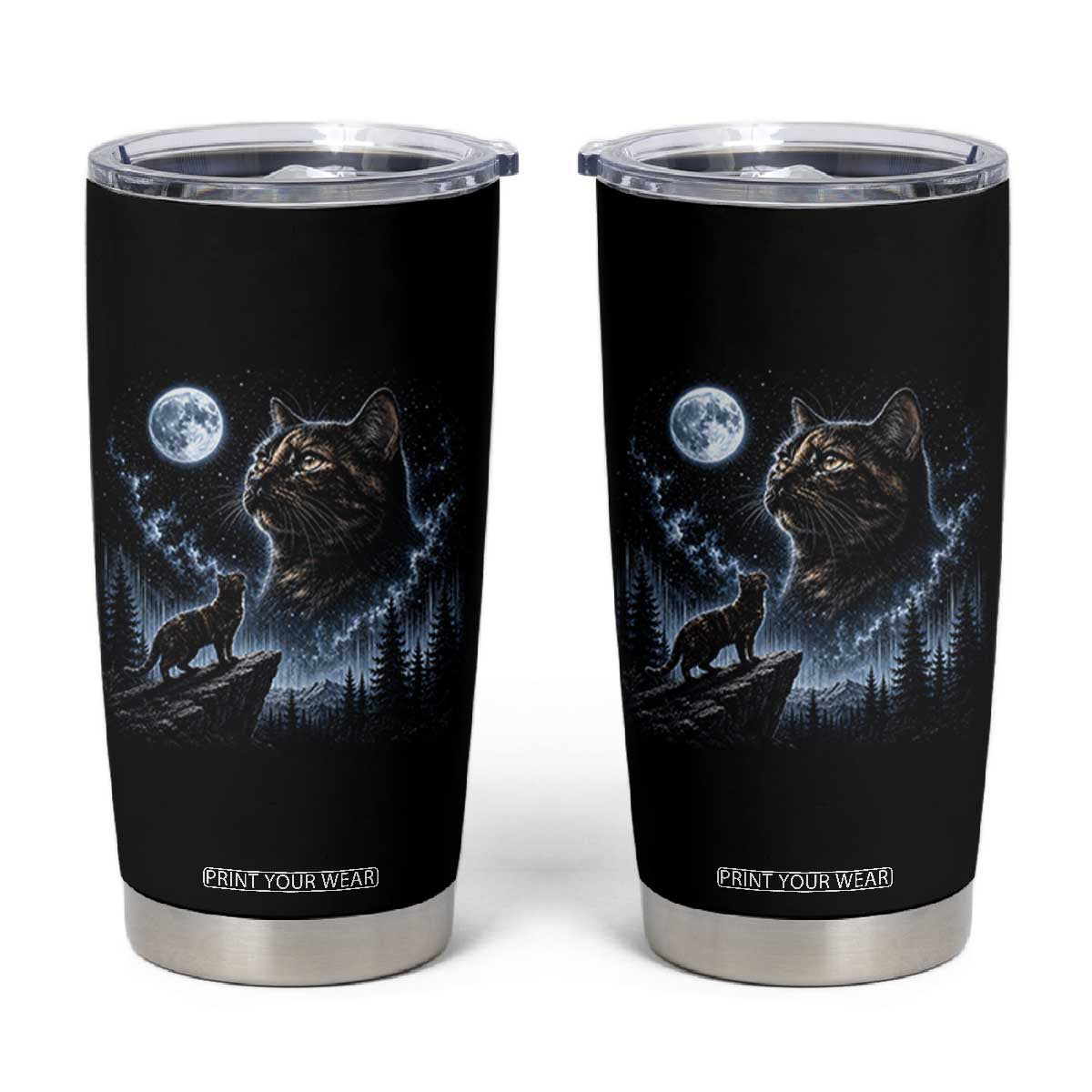 Tortoiseshell Cat Howling To The Moon Tumbler Cup Tortie Cat Lover 90s Retro TS10 Black Print Your Wear