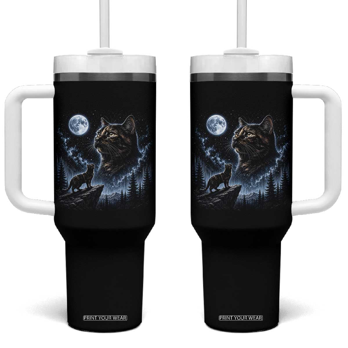 Tortoiseshell Cat Howling To The Moon Tumbler With Handle Tortie Cat Lover 90s Retro