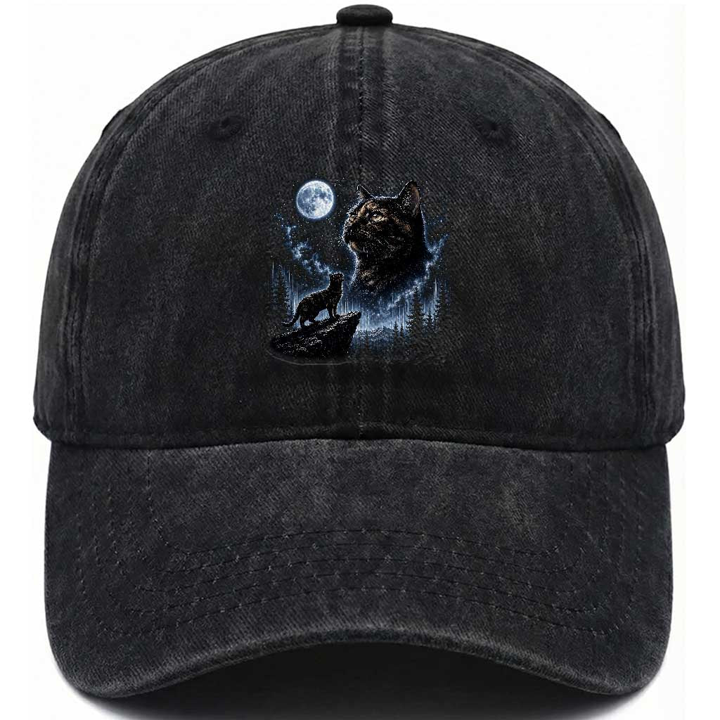 Tortoiseshell Cat Howling To The Moon Washed Cotton Baseball Cap Tortie Cat Lover 90s Retro TS10 Print Your Wear