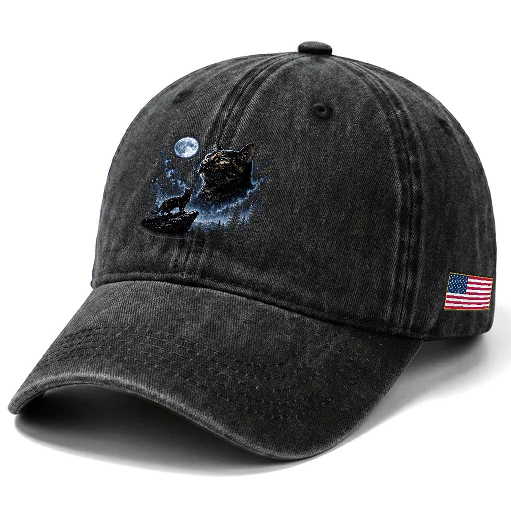 Tortoiseshell Cat Howling To The Moon Washed Cotton Baseball Cap Tortie Cat Lover 90s Retro