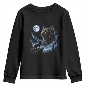 Tortoiseshell Cat Howling To The Moon Youth Sweatshirt Tortie Cat Lover 90s Retro