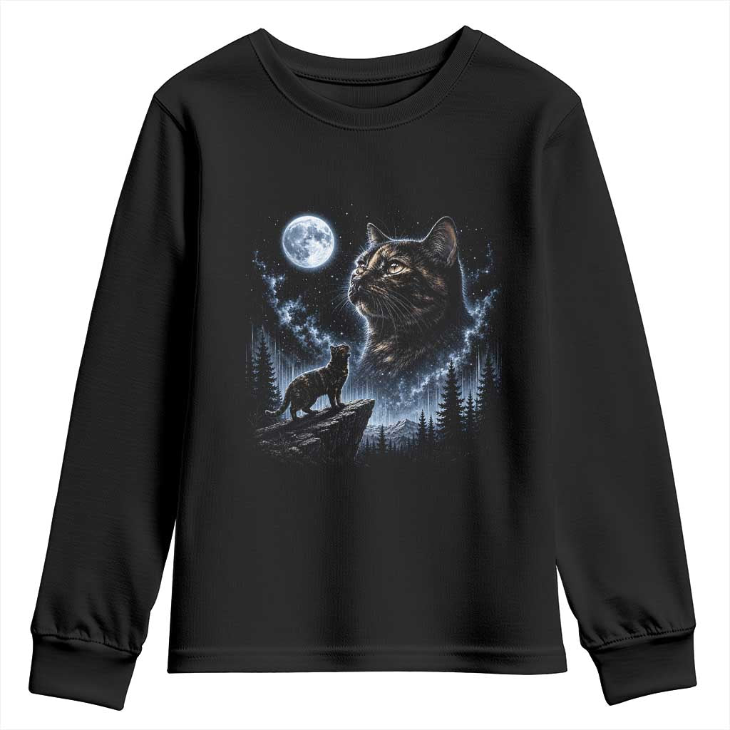 Tortoiseshell Cat Howling To The Moon Youth Sweatshirt Tortie Cat Lover 90s Retro TS10 Black Print Your Wear