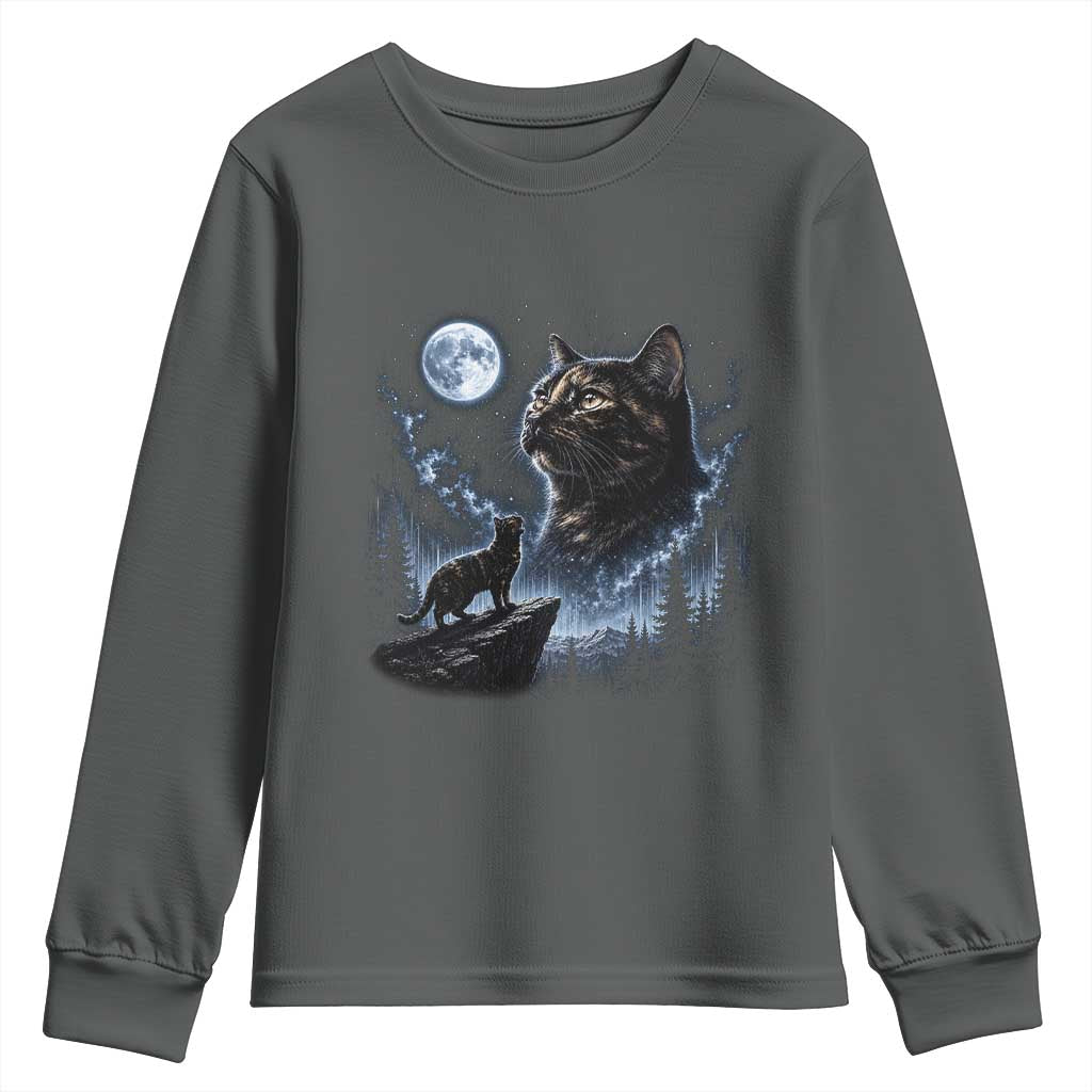 Tortoiseshell Cat Howling To The Moon Youth Sweatshirt Tortie Cat Lover 90s Retro
