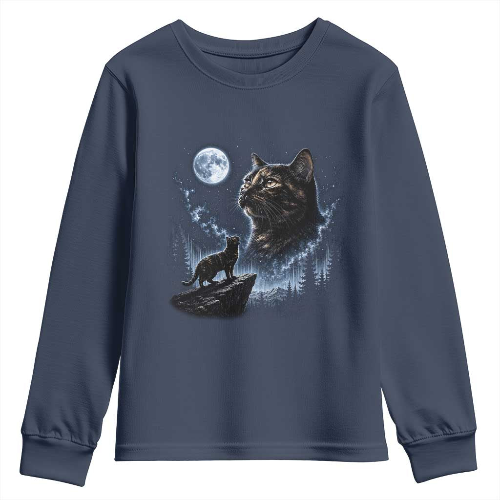 Tortoiseshell Cat Howling To The Moon Youth Sweatshirt Tortie Cat Lover 90s Retro