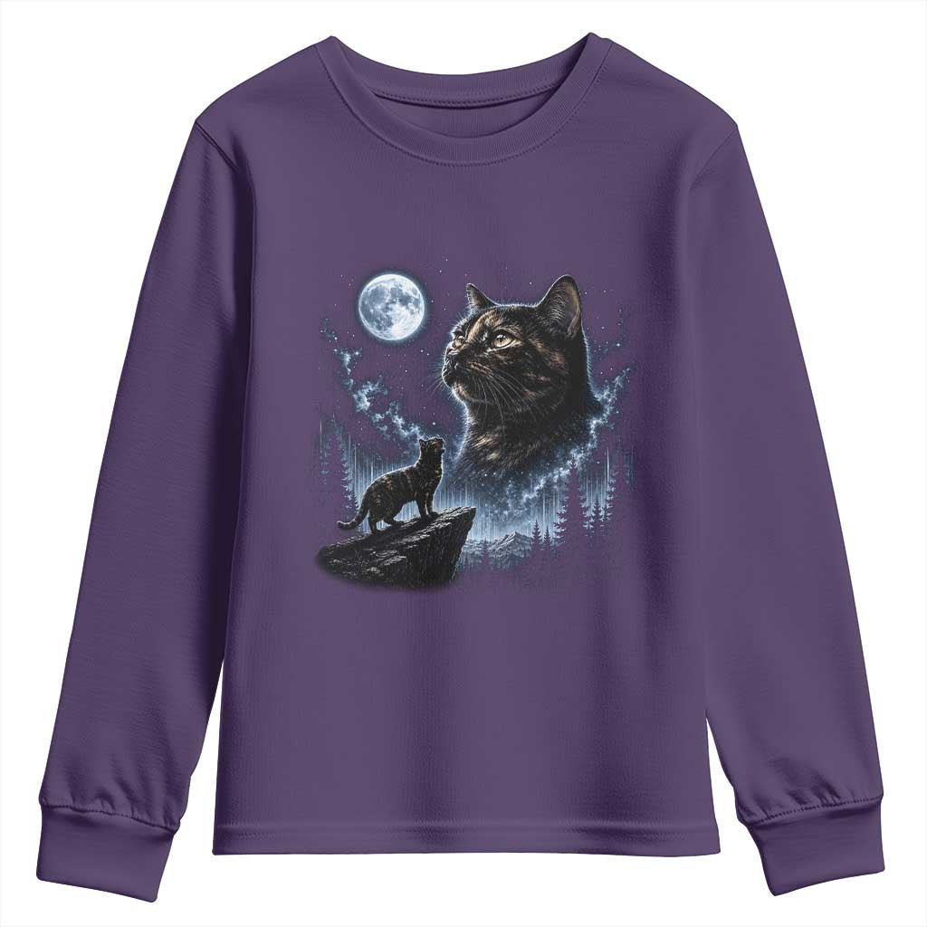 Tortoiseshell Cat Howling To The Moon Youth Sweatshirt Tortie Cat Lover 90s Retro