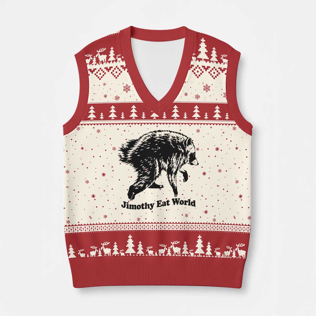 Jimothy Eat World Funny Viral Raccoon Seattle Trash Panda V-Neck Knit Sweater Vest TS10 Beige Red Print Your Wear