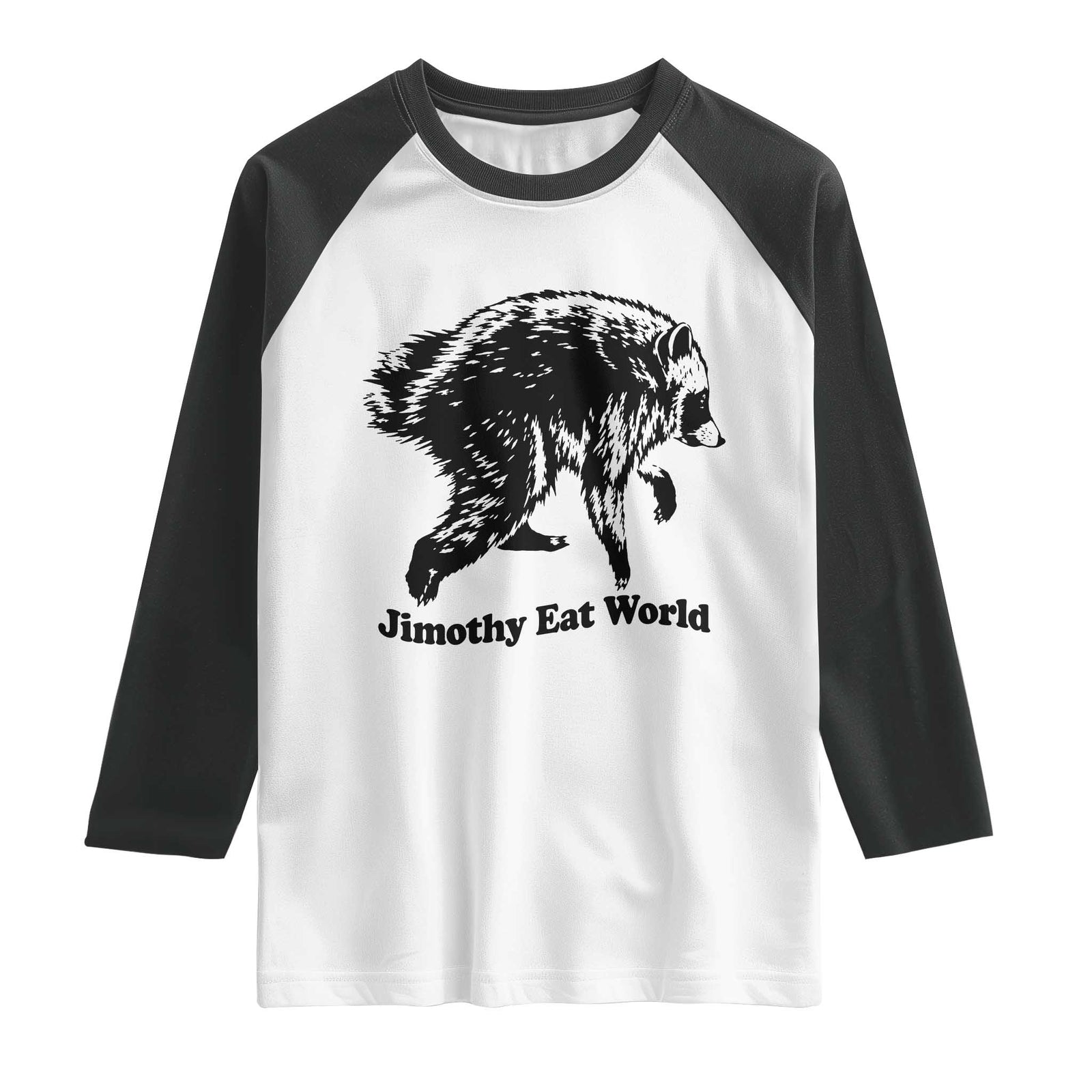 Jimothy Eat World Funny Viral Raccoon Seattle Trash Panda Raglan Shirt TS10 White Black Print Your Wear