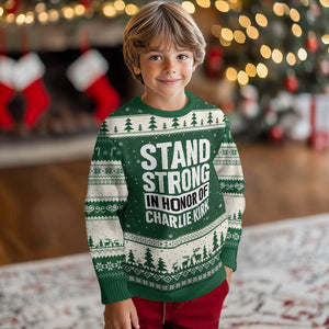 Stand Strong in Honor of Charlie Kirk Ugly Christmas Sweater TS10 Forest Green Beige Print Your Wear