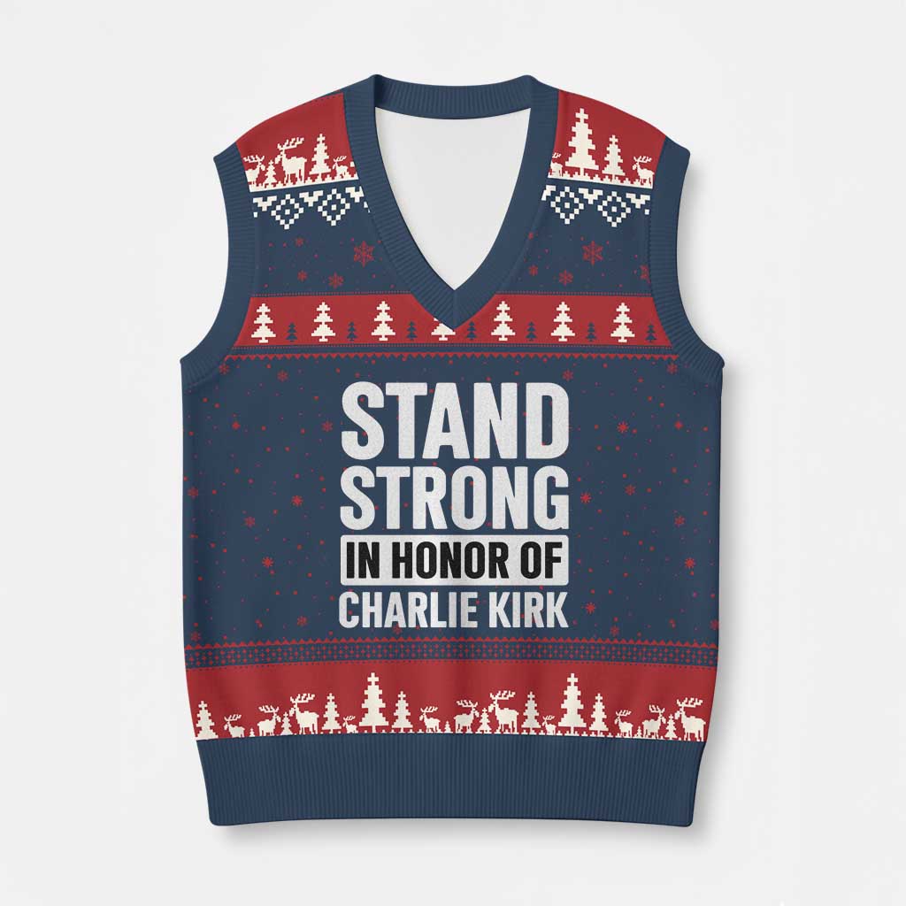 Stand Strong in Honor of Charlie Kirk V-Neck Knit Sweater Vest TS10 Navy Red Print Your Wear