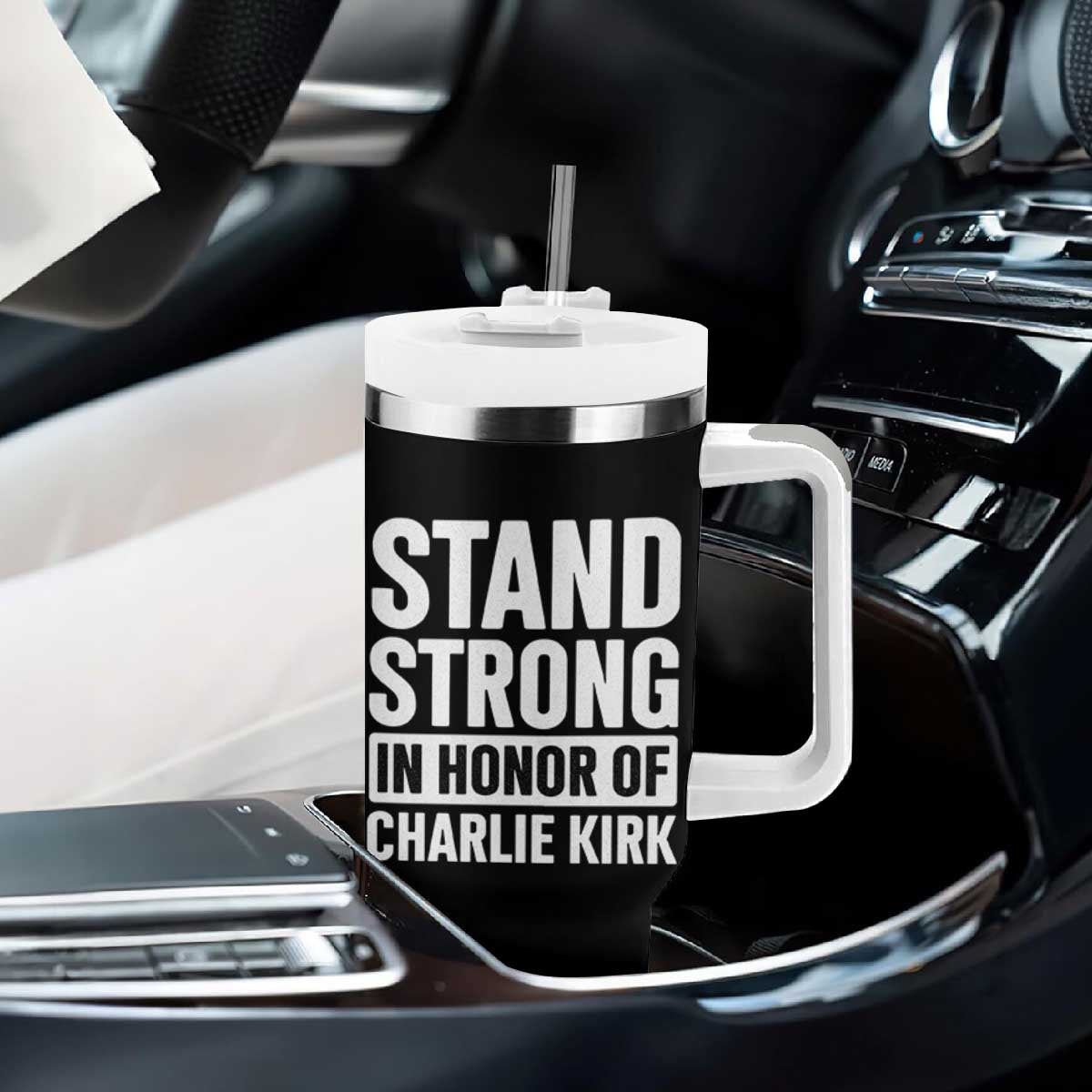 Stand Strong in Honor of Charlie Kirk Tumbler With Handle TS10 Print Your Wear