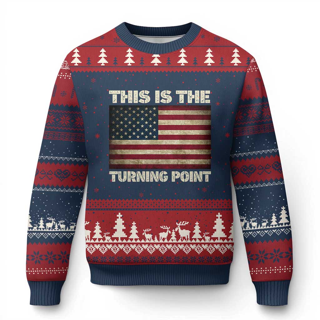 Retro This is The Turning Point Ugly Christmas Sweater Vintage USA Freedom Patriotic America Flag TS10 Navy Red Print Your Wear
