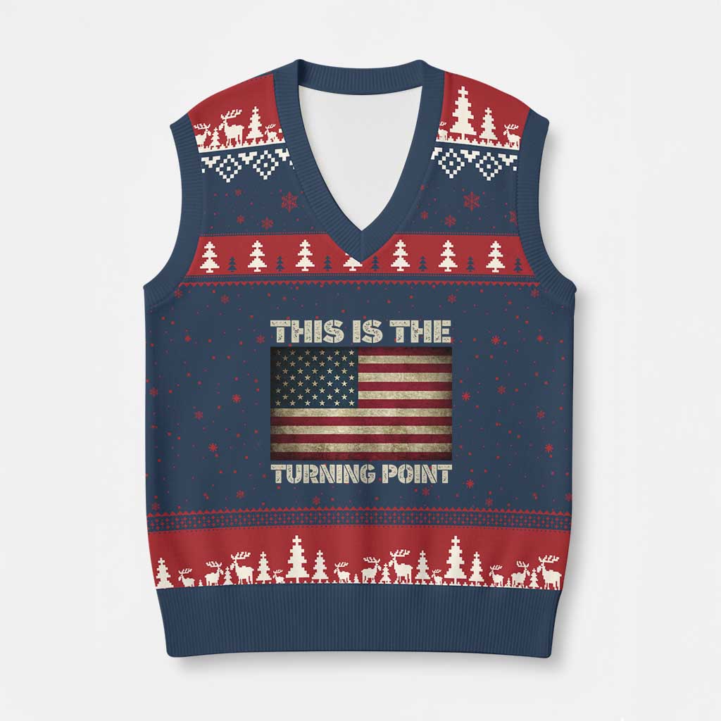 Retro This is The Turning Point V-Neck Knit Sweater Vest Vintage USA Freedom Patriotic America Flag TS10 Navy Red Print Your Wear
