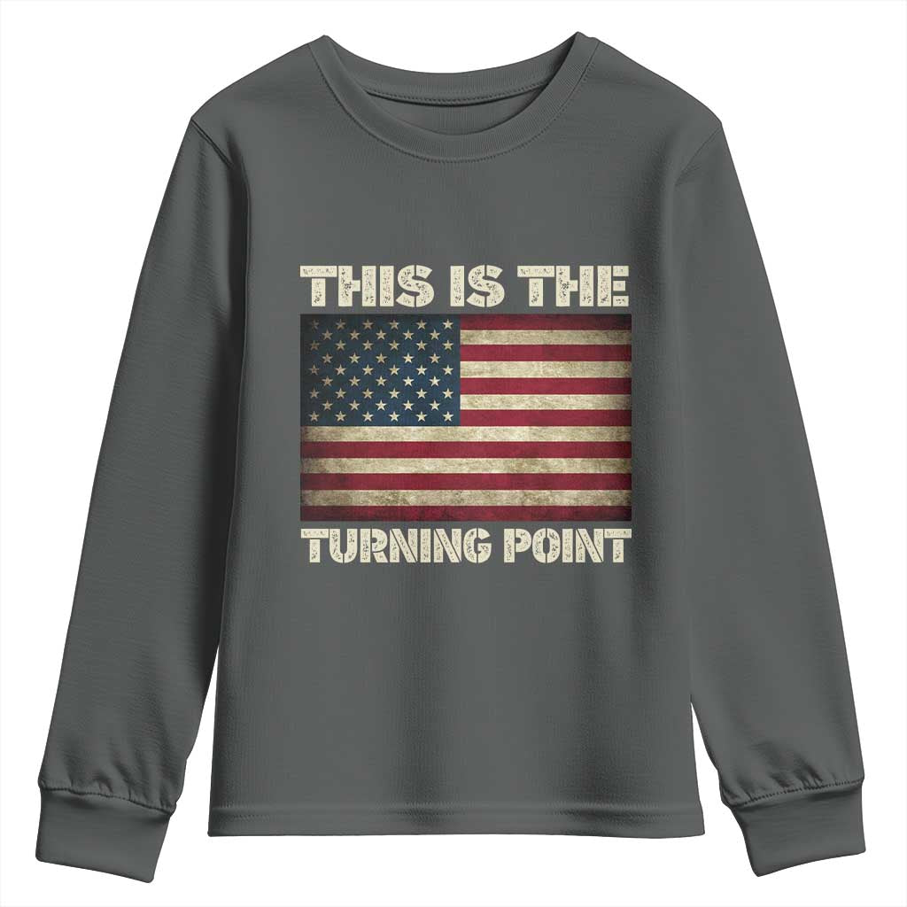 Retro This is The Turning Point Youth Sweatshirt Vintage USA Freedom Patriotic America Flag TS10 Dark Heather Print Your Wear
