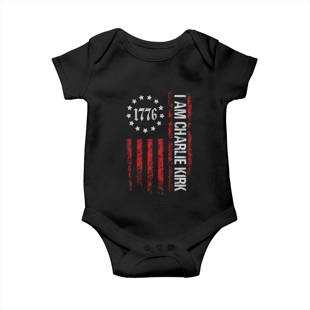 I Am Charlie Kirk Baby Onesie Freedom Vintage Old American Flag Patriotic 1776 TS10 Black Print Your Wear