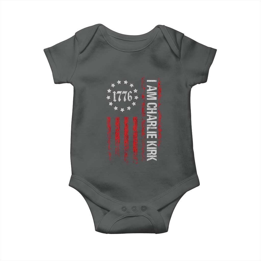 I Am Charlie Kirk Baby Onesie Freedom Vintage Old American Flag Patriotic 1776 TS10 Dark Heather Print Your Wear