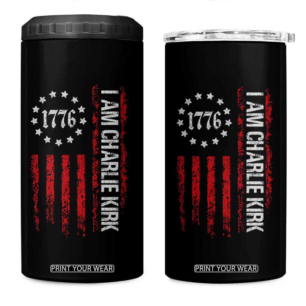 I Am Charlie Kirk 4 in 1 Can Cooler Tumbler Freedom Vintage Old American Flag Patriotic 1776 TS10 One Size: 16 oz Black Print Your Wear