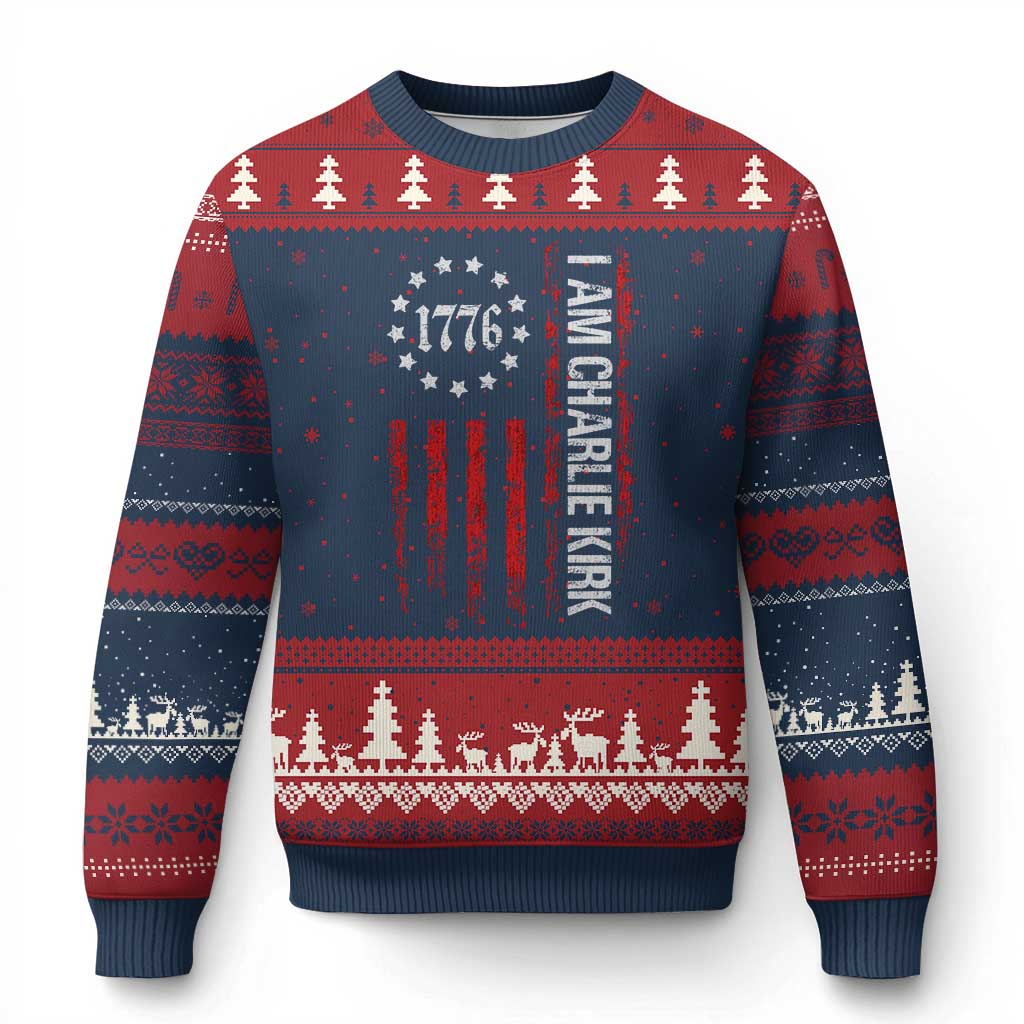 I Am Charlie Kirk Ugly Christmas Sweater Freedom Vintage Old American Flag Patriotic 1776 TS10 Navy Red Print Your Wear
