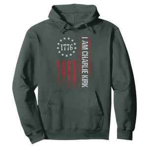 I Am Charlie Kirk Hoodie Freedom Vintage Old American Flag Patriotic 1776 TS10 Dark Forest Green Print Your Wear