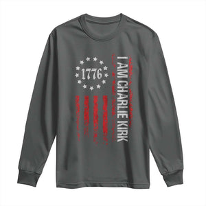 I Am Charlie Kirk Long Sleeve Shirt Freedom Vintage Old American Flag Patriotic 1776 TS10 Dark Heather Print Your Wear