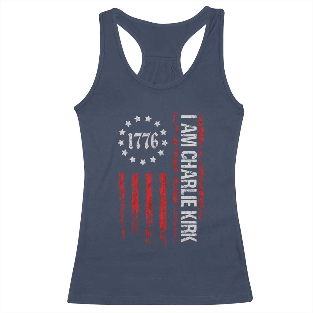 I Am Charlie Kirk Racerback Tank Top Freedom Vintage Old American Flag Patriotic 1776 TS10 Navy Print Your Wear