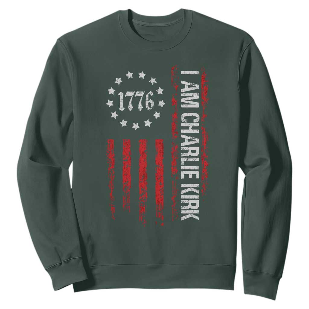 I Am Charlie Kirk Sweatshirt Freedom Vintage Old American Flag Patriotic 1776 TS10 Dark Forest Green Print Your Wear