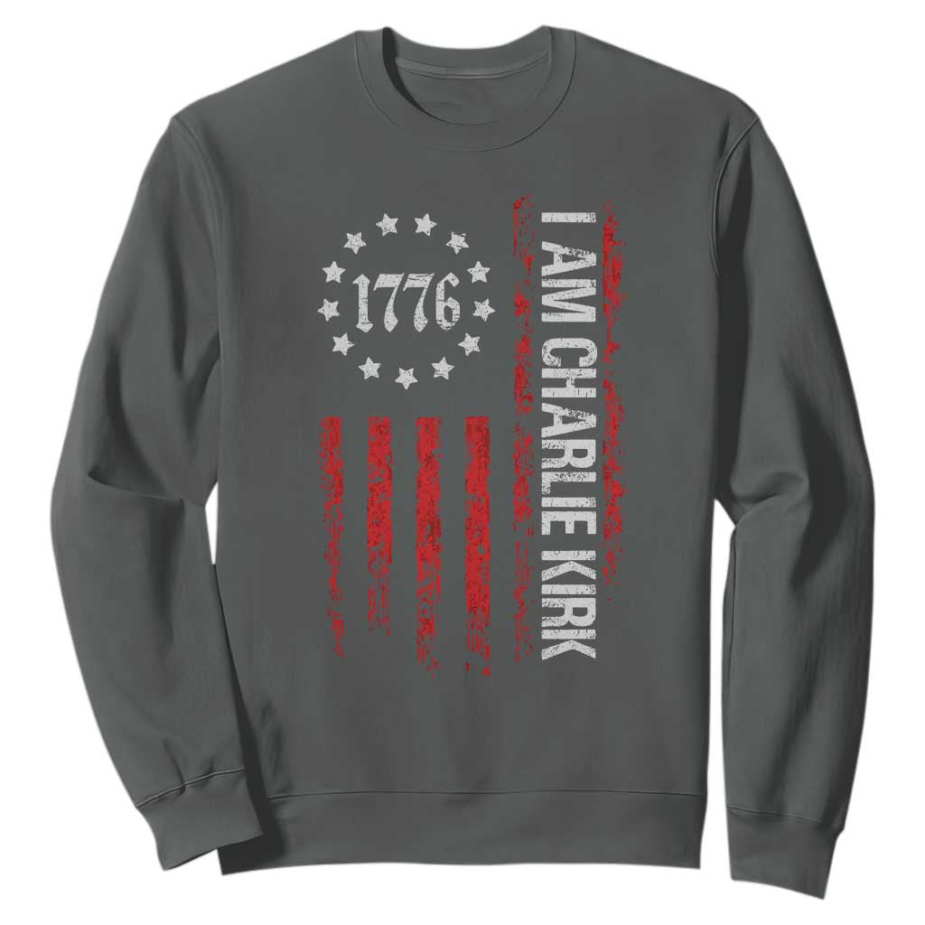 I Am Charlie Kirk Sweatshirt Freedom Vintage Old American Flag Patriotic 1776 TS10 Dark Heather Print Your Wear