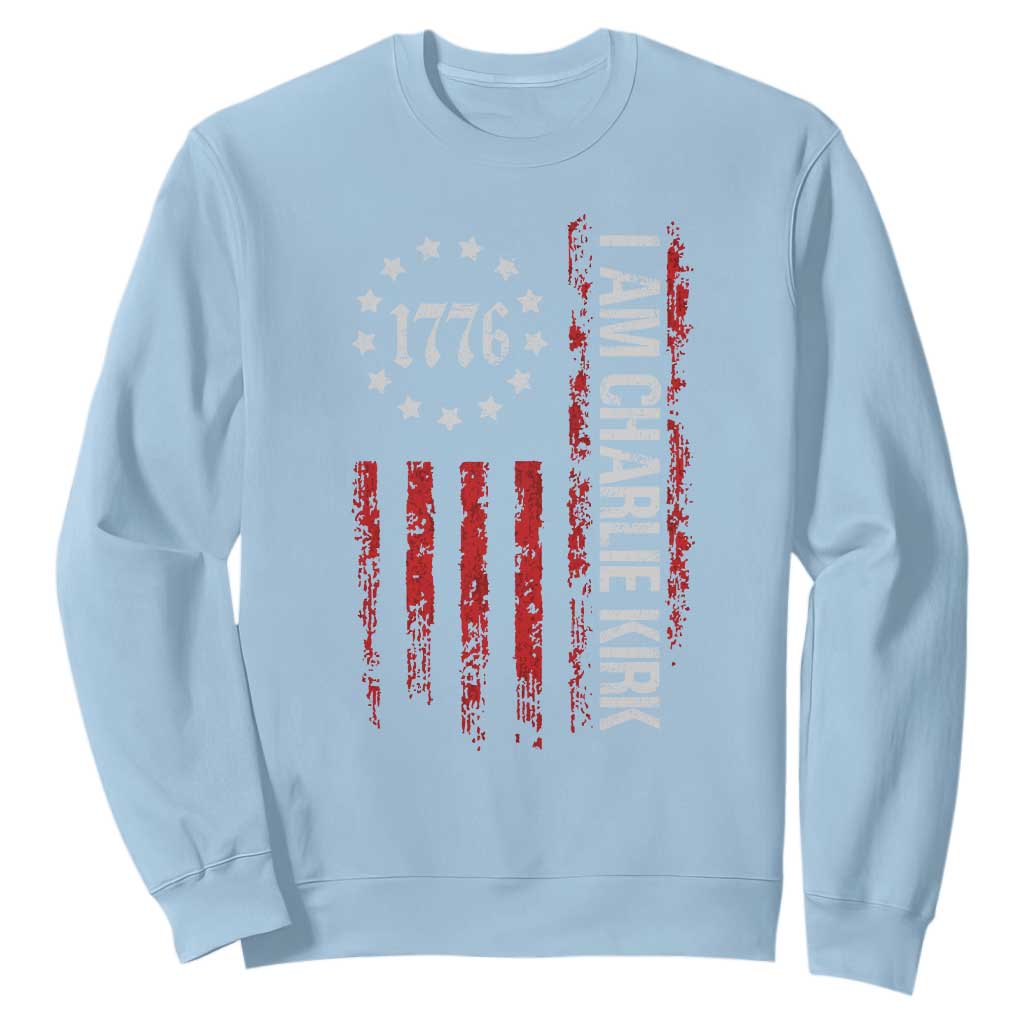 I Am Charlie Kirk Sweatshirt Freedom Vintage Old American Flag Patriotic 1776 TS10 Light Blue Print Your Wear