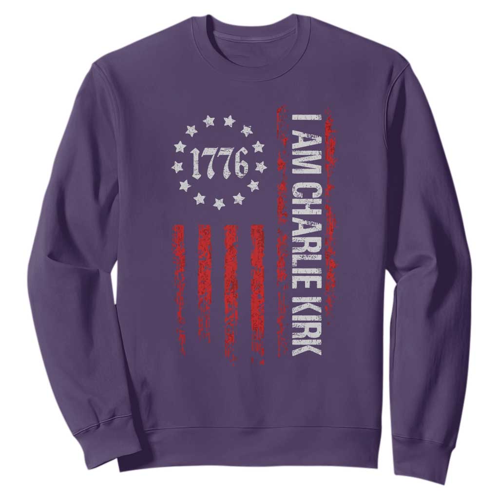 I Am Charlie Kirk Sweatshirt Freedom Vintage Old American Flag Patriotic 1776 TS10 Purple Print Your Wear