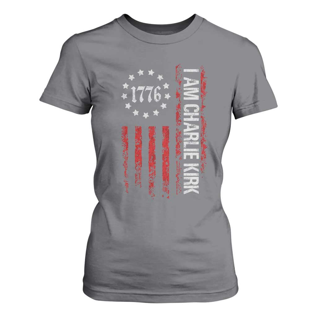 I Am Charlie Kirk T Shirt For Women Freedom Vintage Old American Flag Patriotic 1776 TS10 Charcoal Print Your Wear