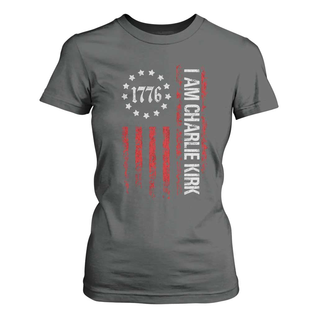 I Am Charlie Kirk T Shirt For Women Freedom Vintage Old American Flag Patriotic 1776 TS10 Dark Heather Print Your Wear