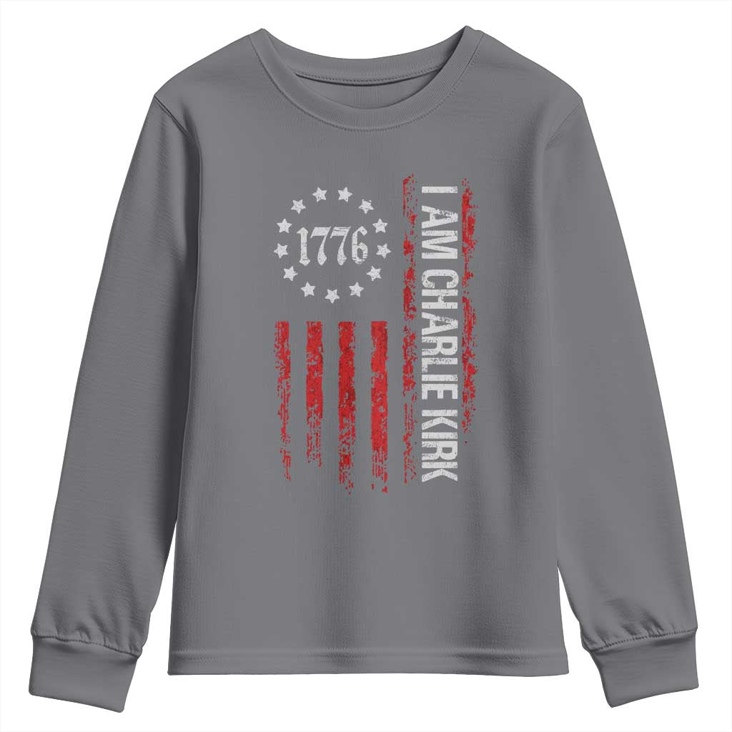 I Am Charlie Kirk Youth Sweatshirt Freedom Vintage Old American Flag Patriotic 1776 TS10 Charcoal Print Your Wear